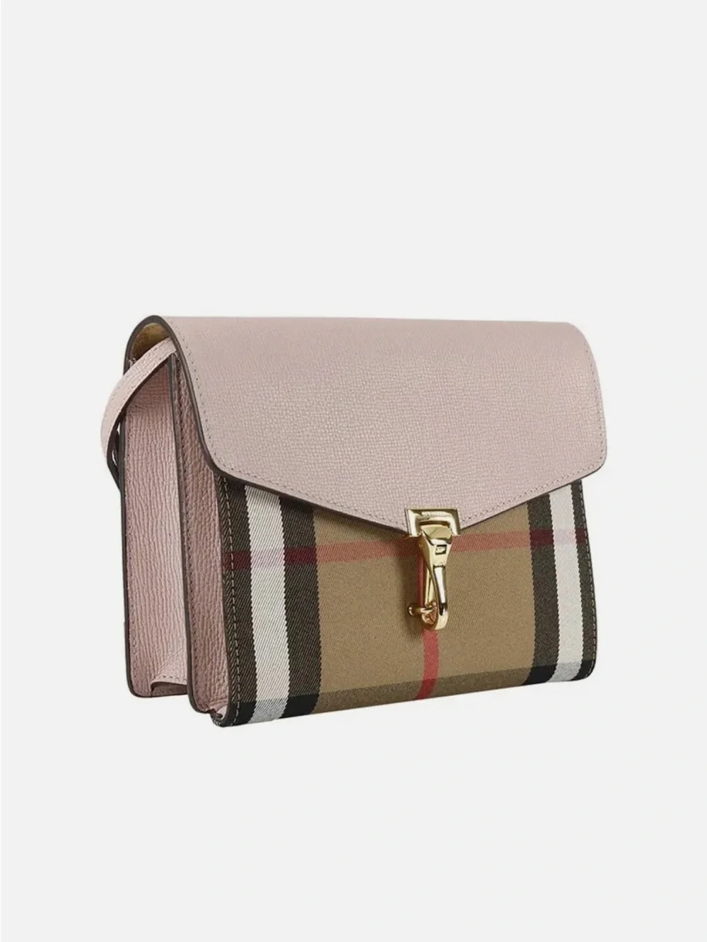 Blush Pink Burberry Crossbody Bag with Striped Canvas Accent
